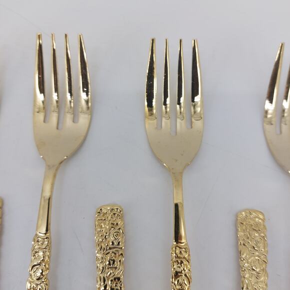 National Stainless Japan Salad Fork Gold Set of 10 Hollywood Regency - Picture 6 of 15